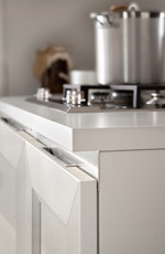 平槽和白色铝质或钢质把手，与柜门结构融为一体，呈现出一种现代感的品位。